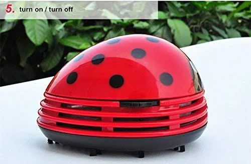 Cute Portable Beetle Ladybug Mini Handheld Vacuum Cleaner - Red Desktop Crumb Sweeper for Office - Image 4