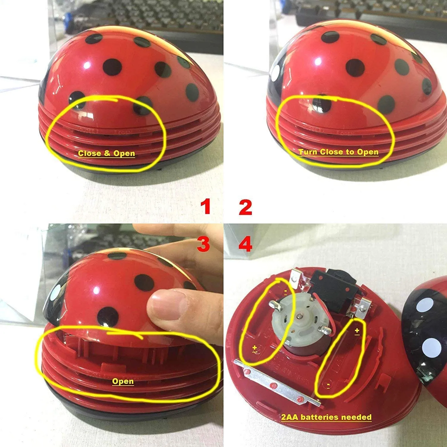 Cute Portable Beetle Ladybug Mini Handheld Vacuum Cleaner - Red Desktop Crumb Sweeper for Office - Image 6