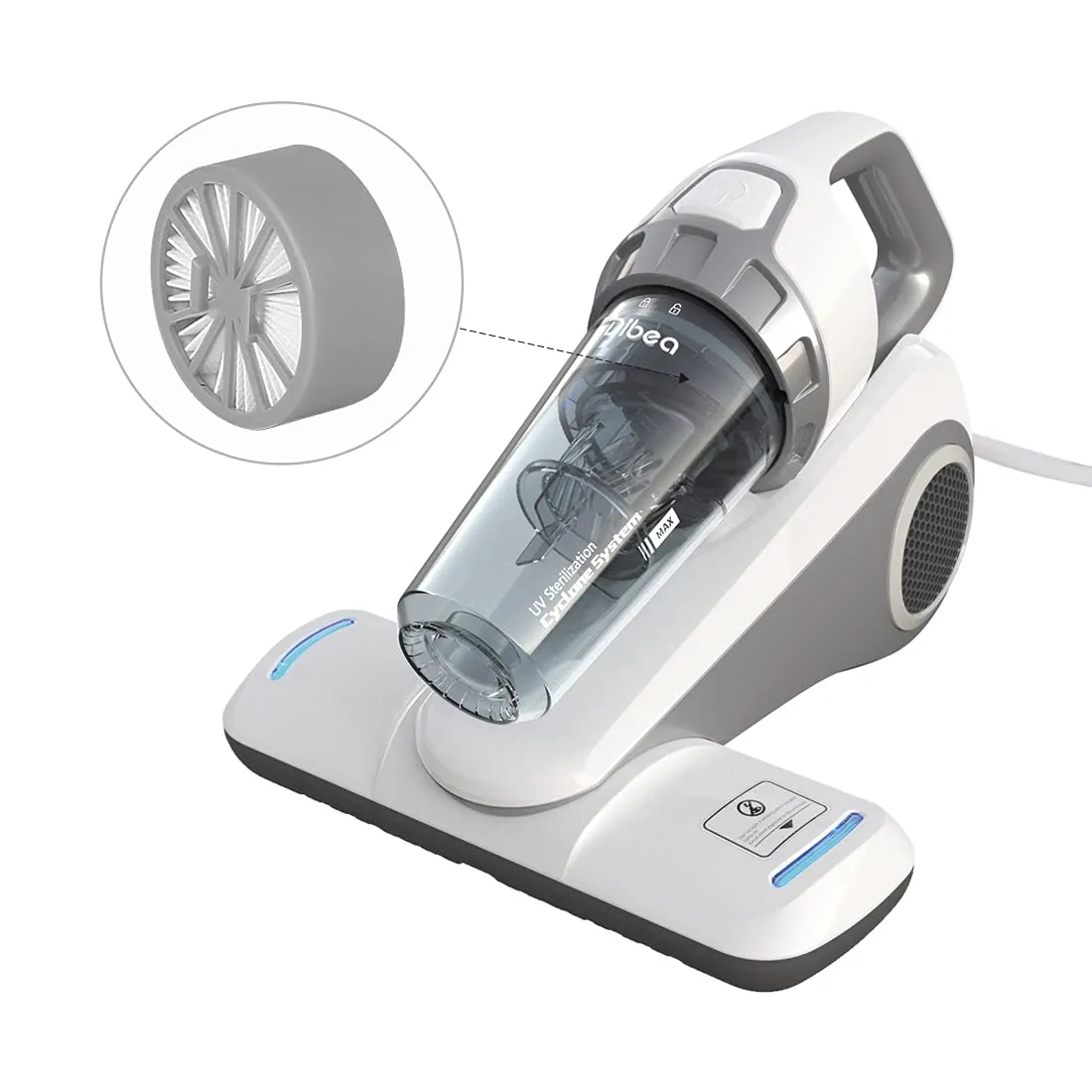 Dibea Bed Vacuum Cleaner with Roller Brush Corded Handheld in White - Perfect for Allergy Relief