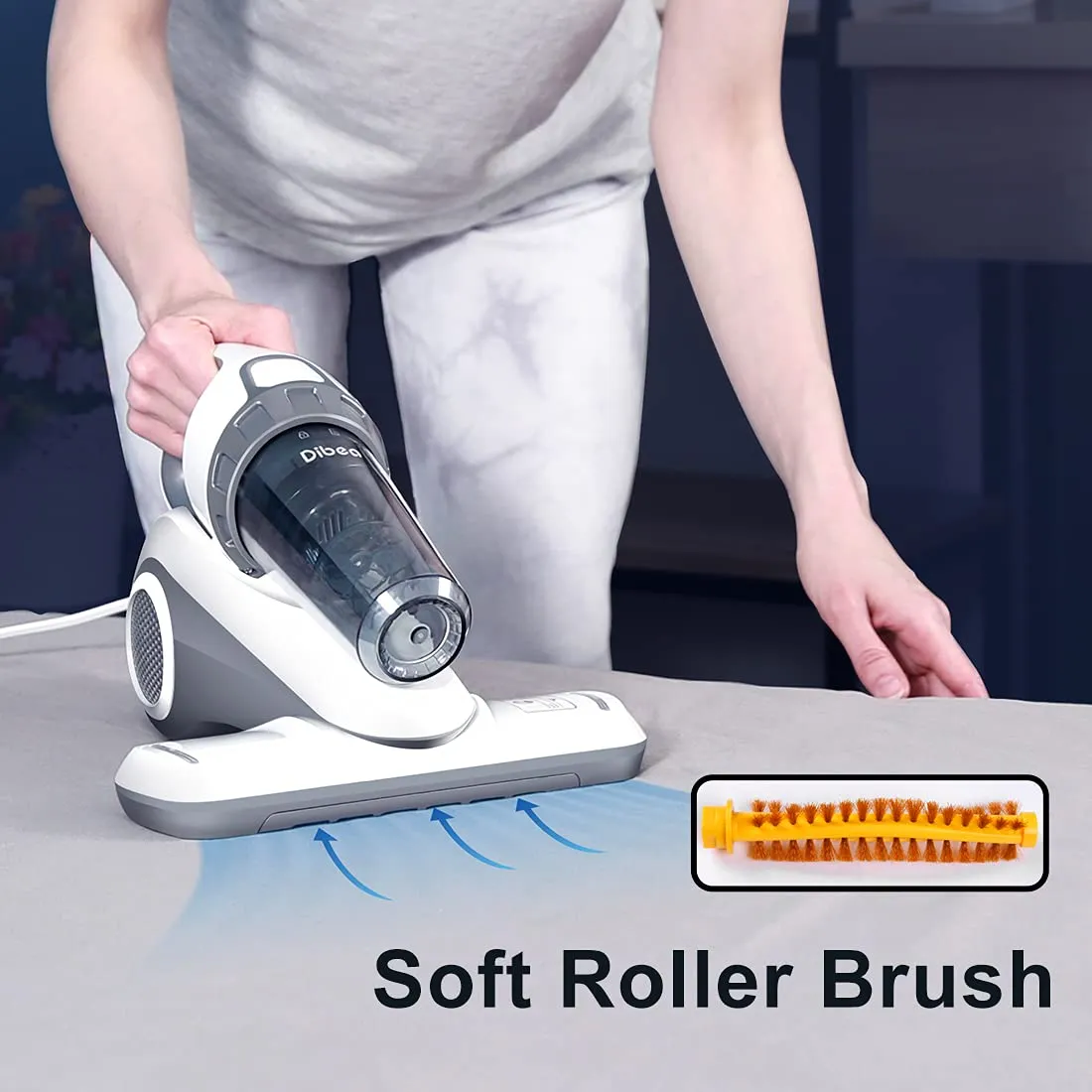 Dibea Bed Vacuum Cleaner with Roller Brush Corded Handheld in White - Perfect for Allergy Relief - Image 2