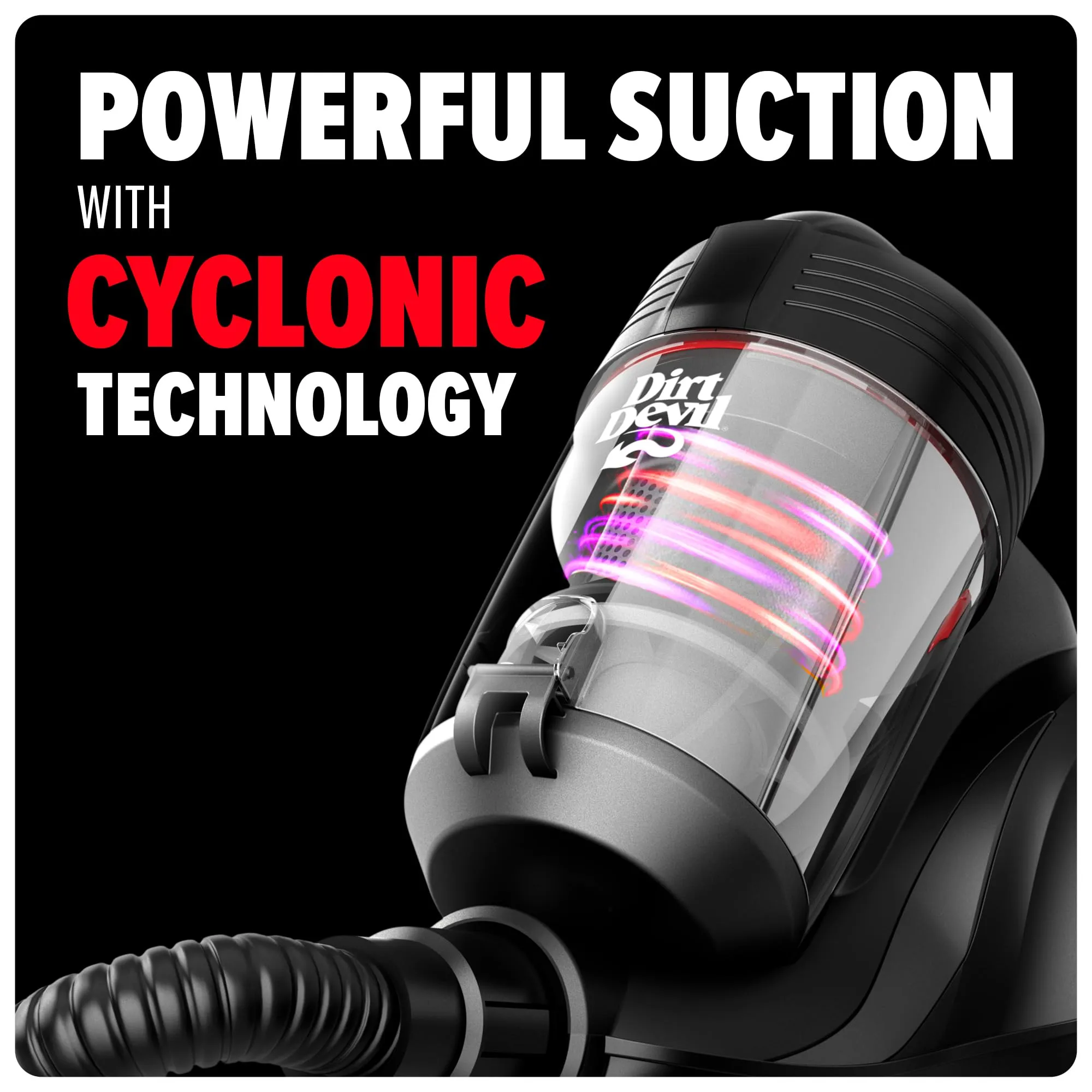 Dirt Devil Bagless Canister Vacuum Cleaner, Powerful Suction, Cord Rewind, Lightweight, Black - Image 2