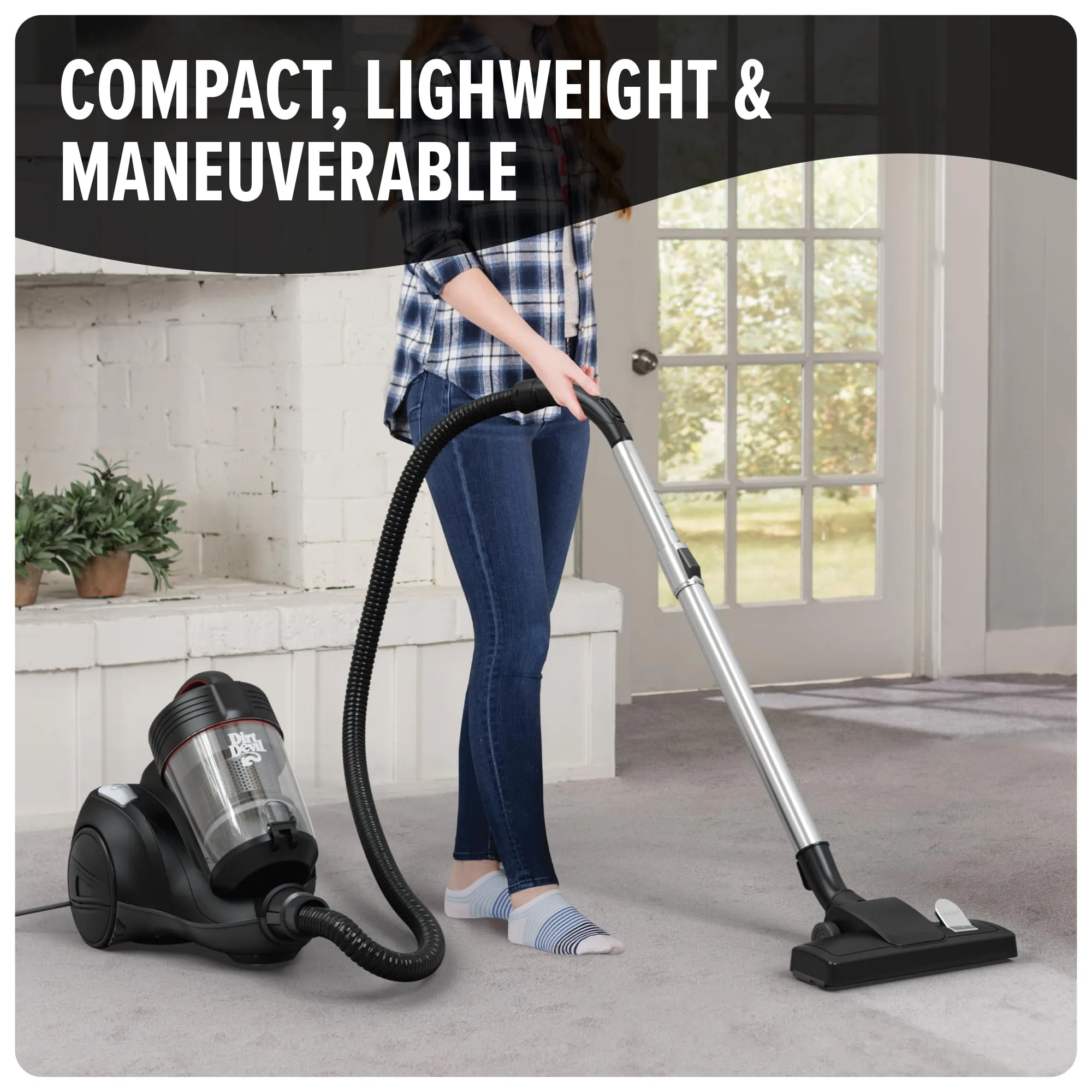 Dirt Devil Bagless Canister Vacuum Cleaner, Powerful Suction, Cord Rewind, Lightweight, Black - Image 4