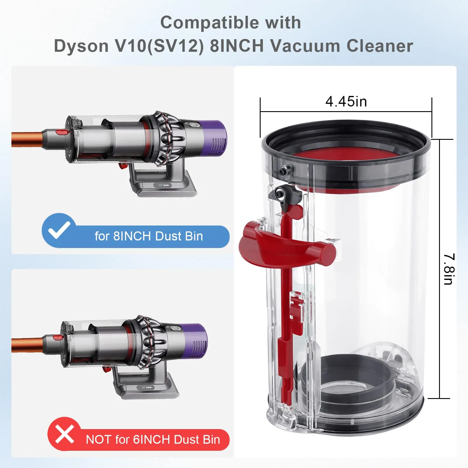 Dust Bin Replacement for Dyson V10 SV12 Vacuum Cleaners, 8-Inch Canister, Compatible with V10 Absolute/Animal - Image 2