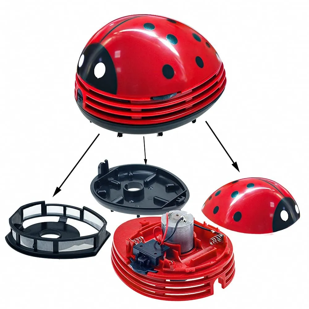 E ECSEM Cute Portable Cartoon Mini Desktop Vacuum Cleaner - Red - Handheld Dust Crumb Sweeper - Image 3