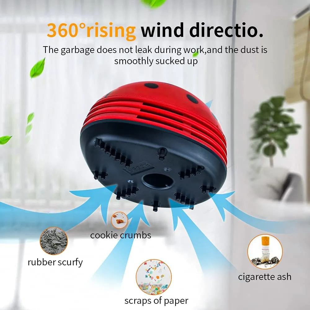 E ECSEM Cute Portable Cartoon Mini Desktop Vacuum Cleaner - Red - Handheld Dust Crumb Sweeper - Image 4