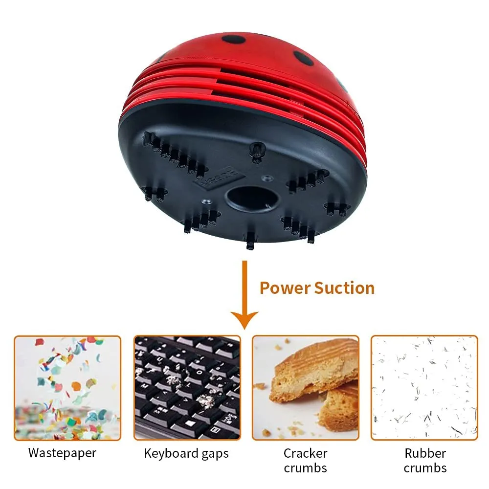 E ECSEM Cute Portable Cartoon Mini Desktop Vacuum Cleaner - Red - Handheld Dust Crumb Sweeper - Image 5