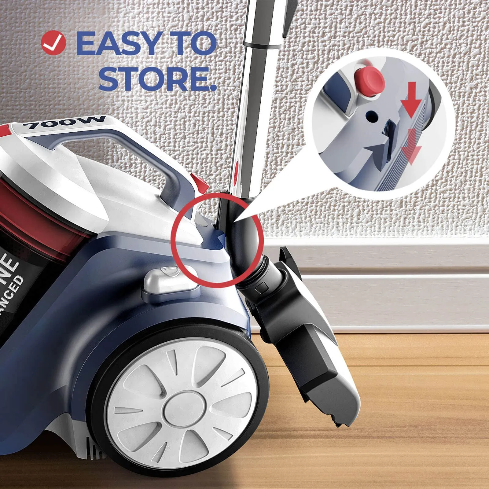 EasyPeasy Bagless Canister Vacuum Cleaner with HEPA Filter, Auto Cord Rewind & Accessory Holder - Image 4