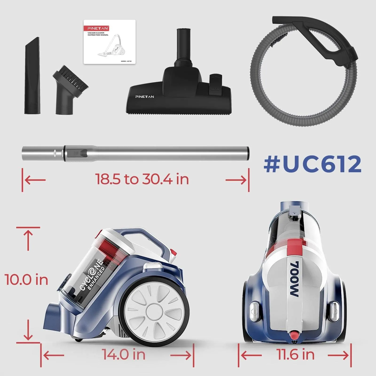 EasyPeasy Bagless Canister Vacuum Cleaner with HEPA Filter, Auto Cord Rewind & Accessory Holder - Image 7