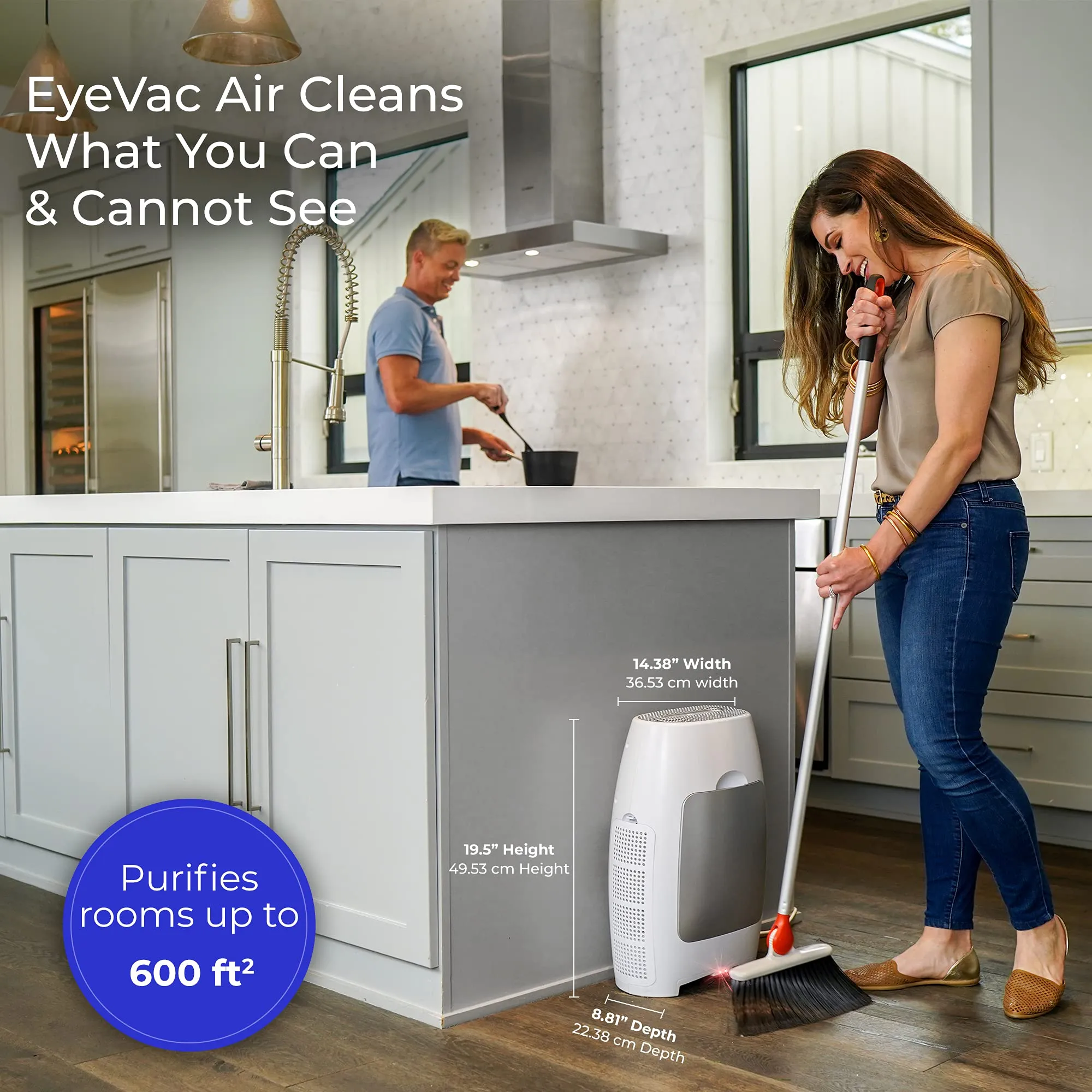EyeVac Home Air 2-in-1 HEPA Air Purifier & Touchless Vacuum - 600 Sq ft Coverage, 1000 Watt (White) - Image 4