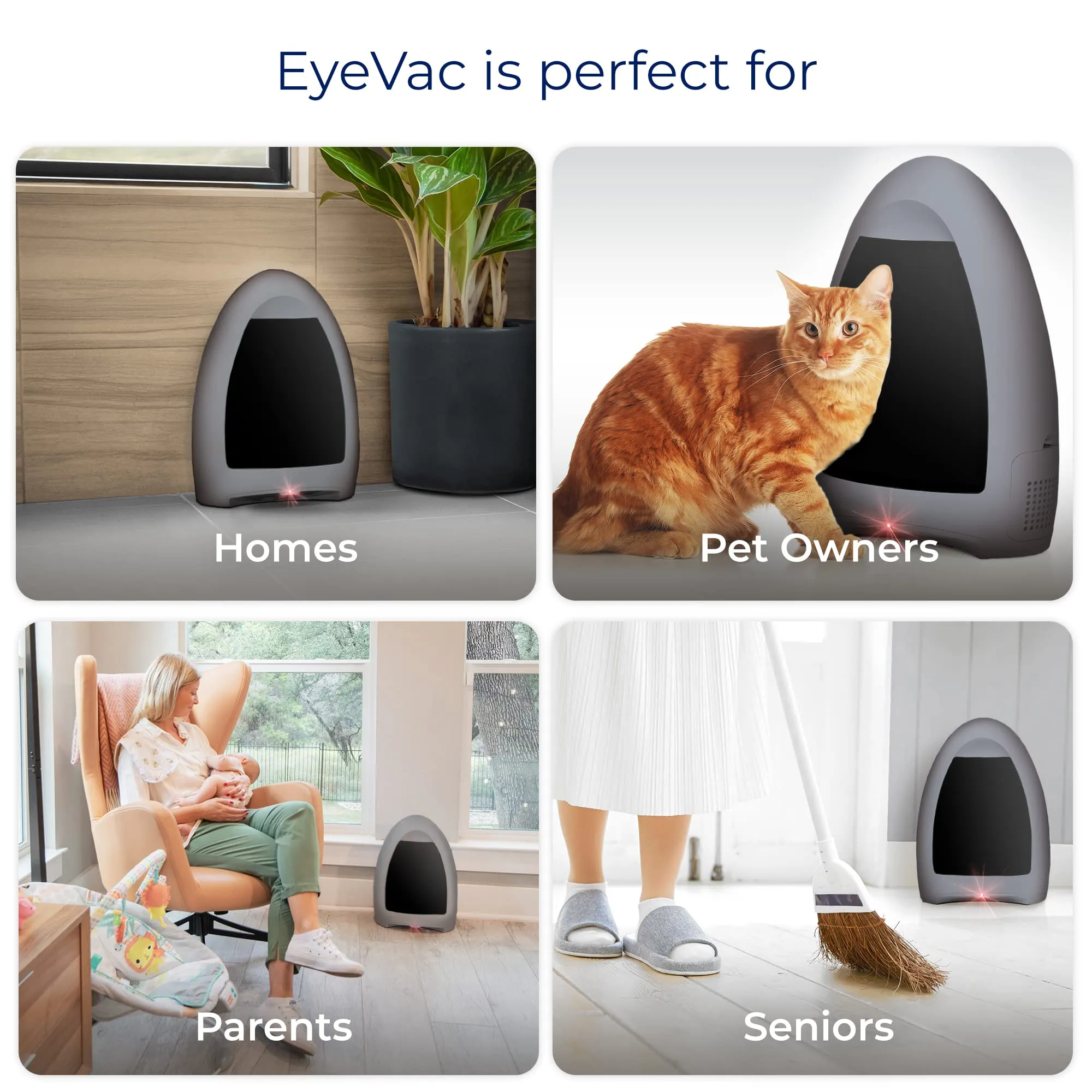 EyeVac Home Touchless Vacuum - Automatic Dustpan for Pet Hair, Dirt, Kitchen - 1000W (Silver) - Image 5