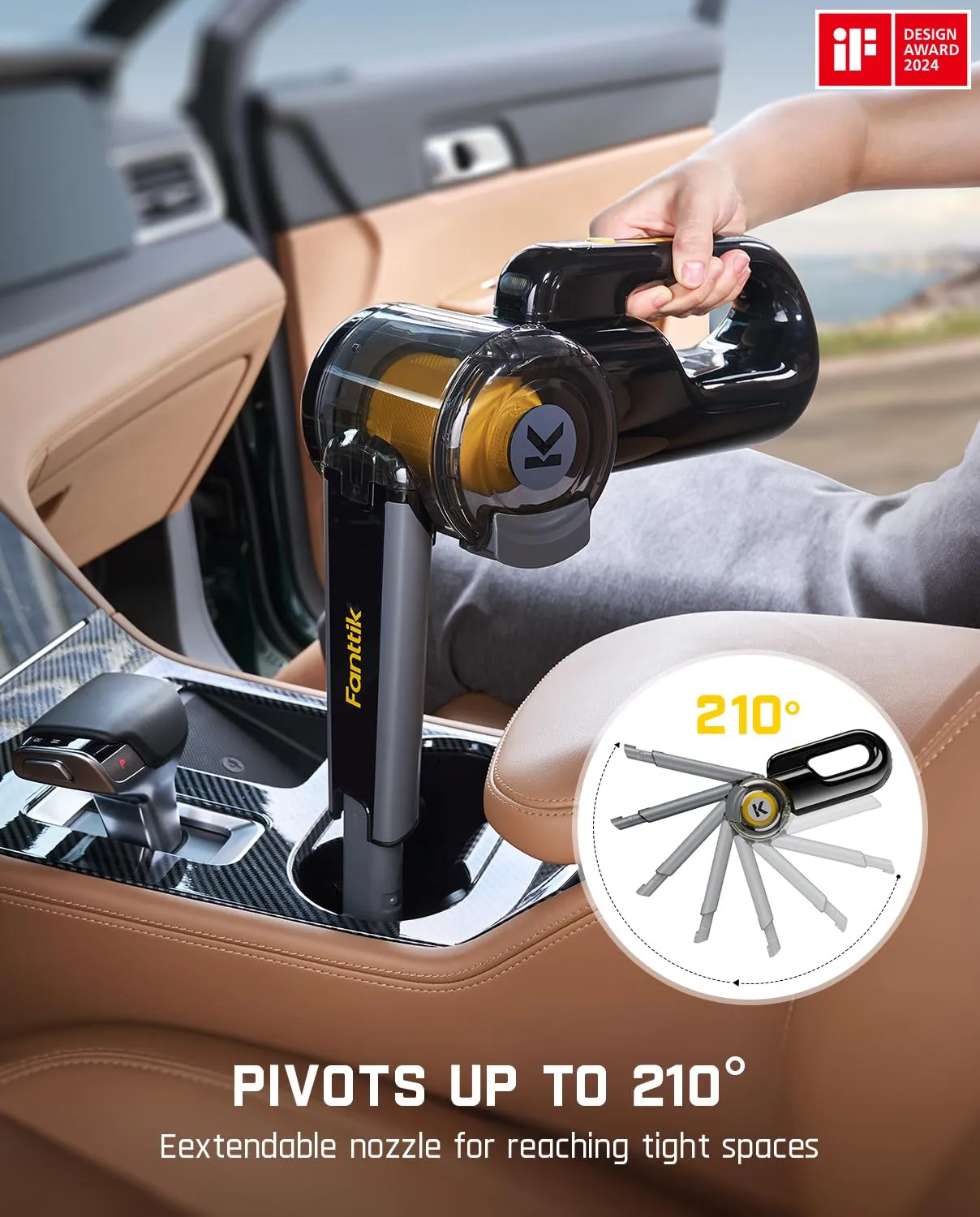 Fanttik Fold V10 Apex Pivot Car Vacuum - 17000Pa Cordless Hand Vac with LED Light & DynamicClean™ - Image 2