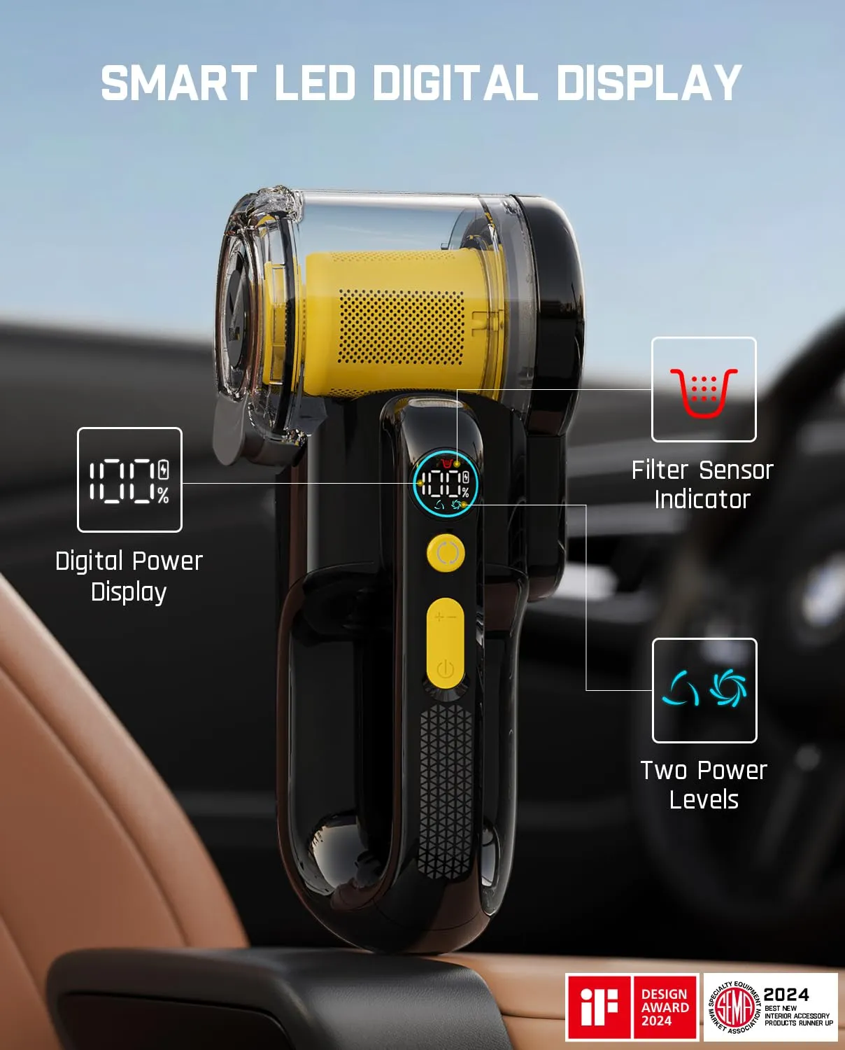 Fanttik Fold V10 Apex Pivot Car Vacuum - 17000Pa Cordless Hand Vac with LED Light & DynamicClean™ - Image 3