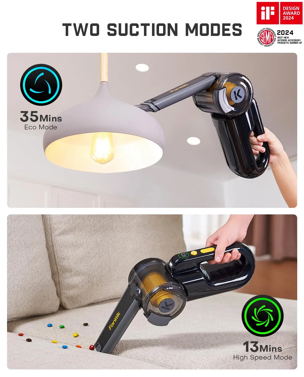 Fanttik Fold V10 Apex Pivot Car Vacuum - 17000Pa Cordless Hand Vac with LED Light & DynamicClean™ - Image 4