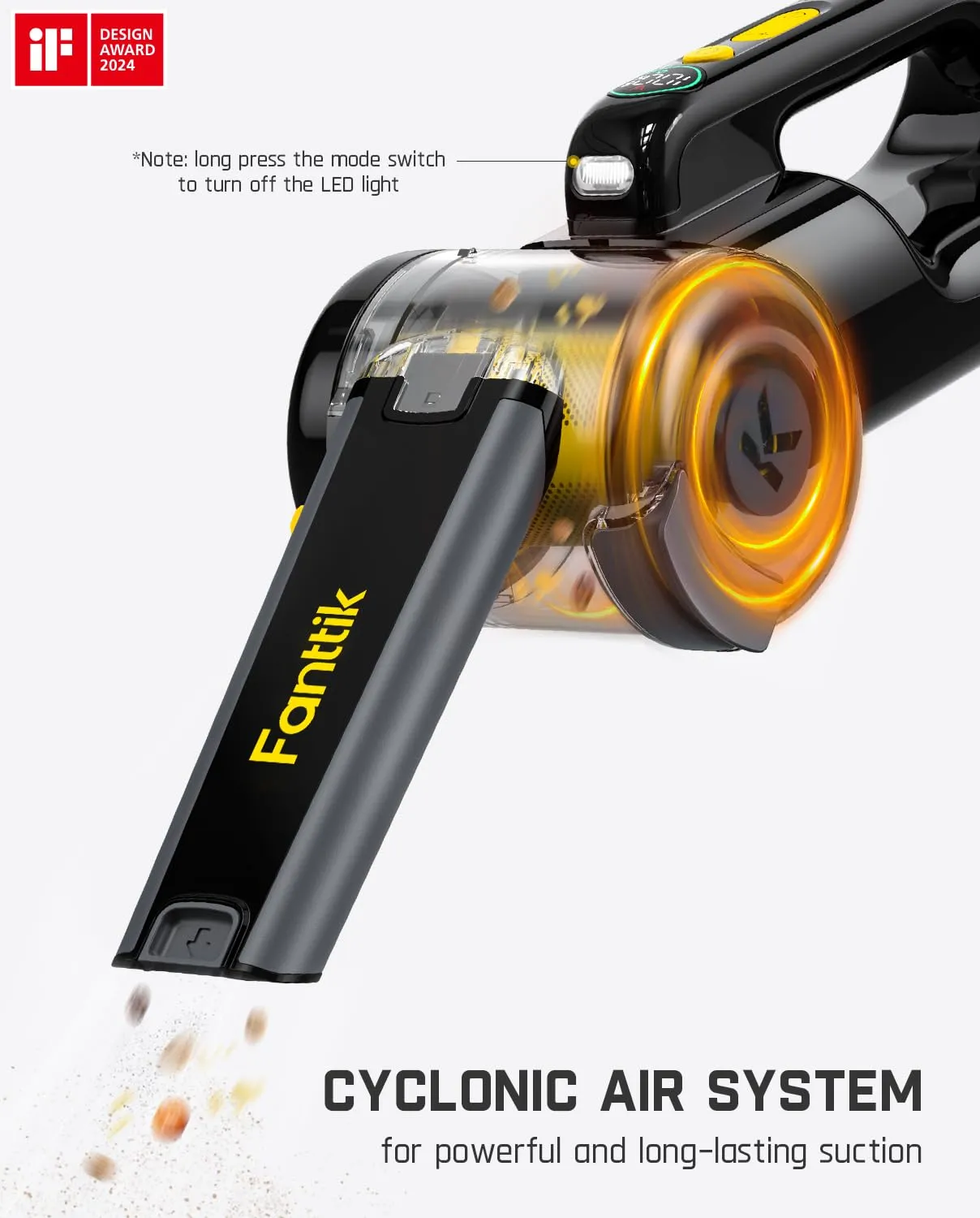 Fanttik Fold V10 Apex Pivot Car Vacuum - 17000Pa Cordless Hand Vac with LED Light & DynamicClean™ - Image 5