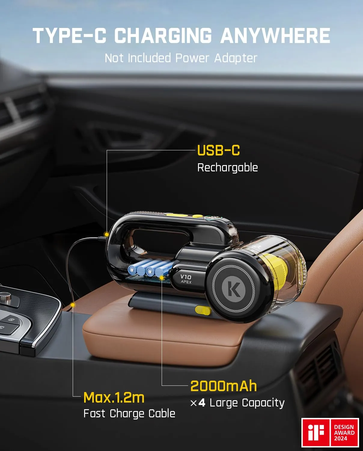 Fanttik Fold V10 Apex Pivot Car Vacuum - 17000Pa Cordless Hand Vac with LED Light & DynamicClean™ - Image 6