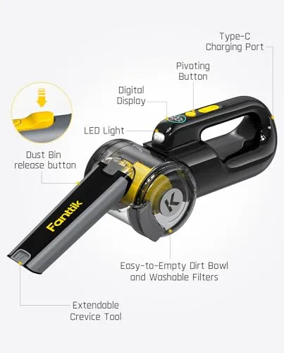Fanttik Fold V10 Mate Pivot Car Vacuum, 14000Pa Cordless Vacuum with LED Display & Light, 16.9 oz - Image 8