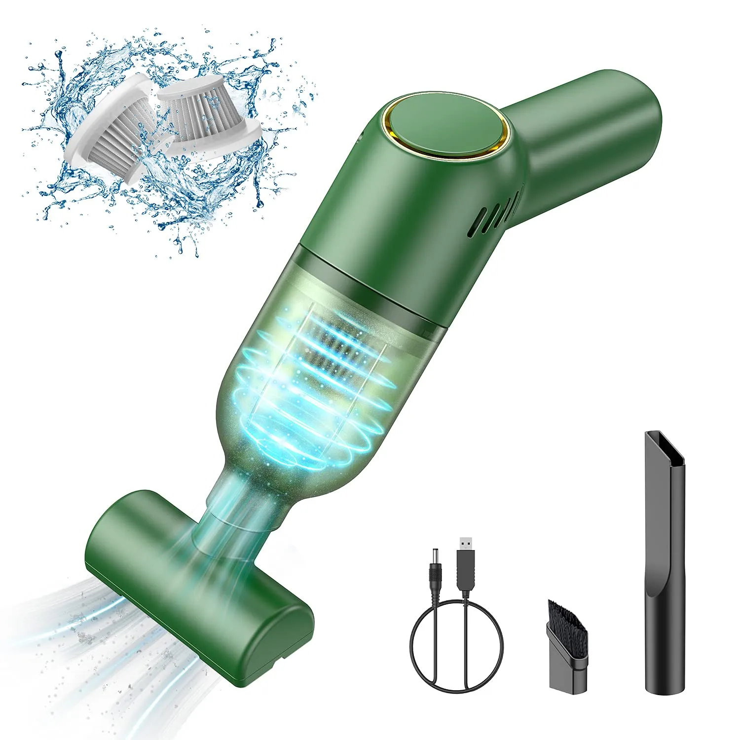 Handheld Cordless Vacuum Cleaner - Mini Rechargeable with Strong Suction for Car & Home - Green