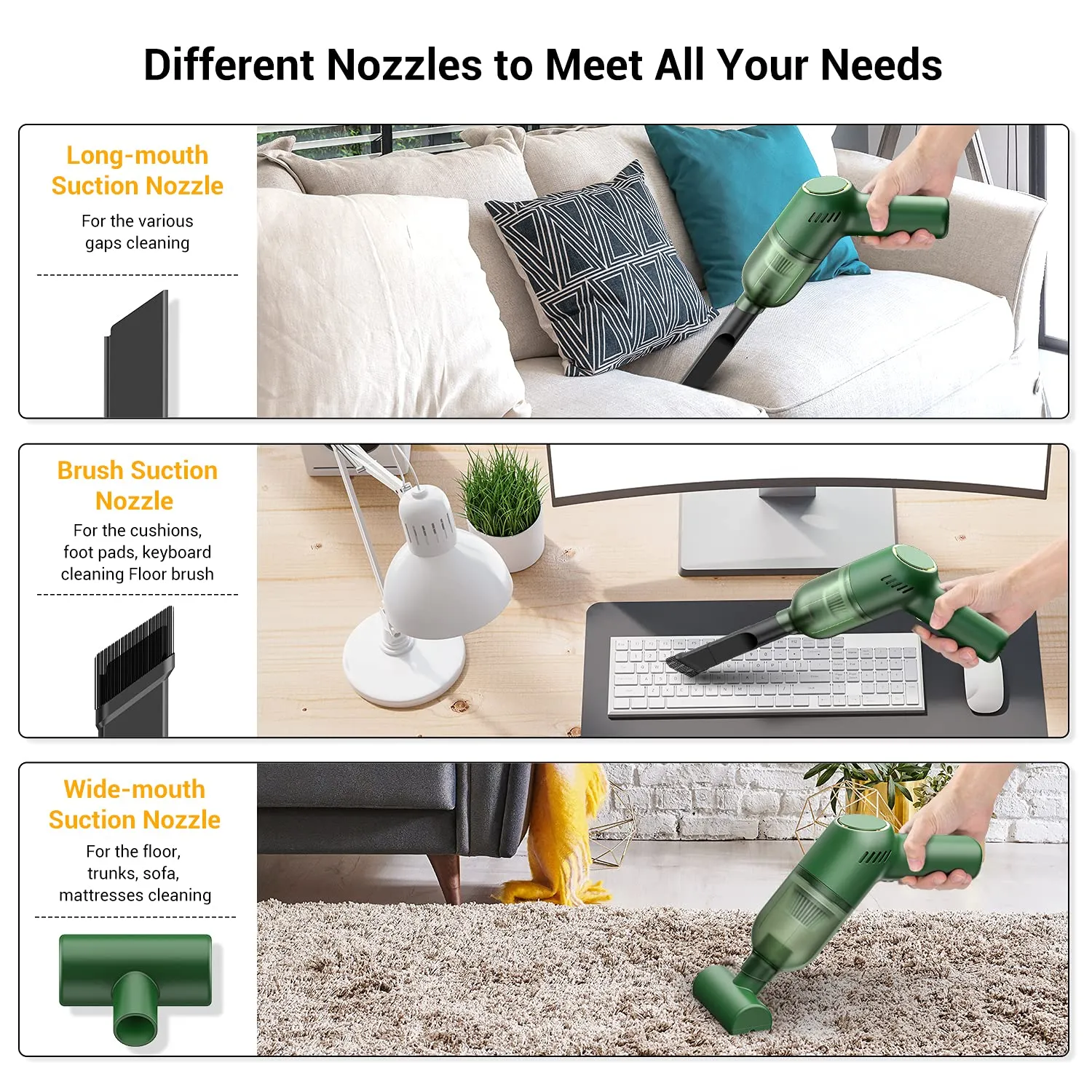 Handheld Cordless Vacuum Cleaner - Mini Rechargeable with Strong Suction for Car & Home - Green - Image 2