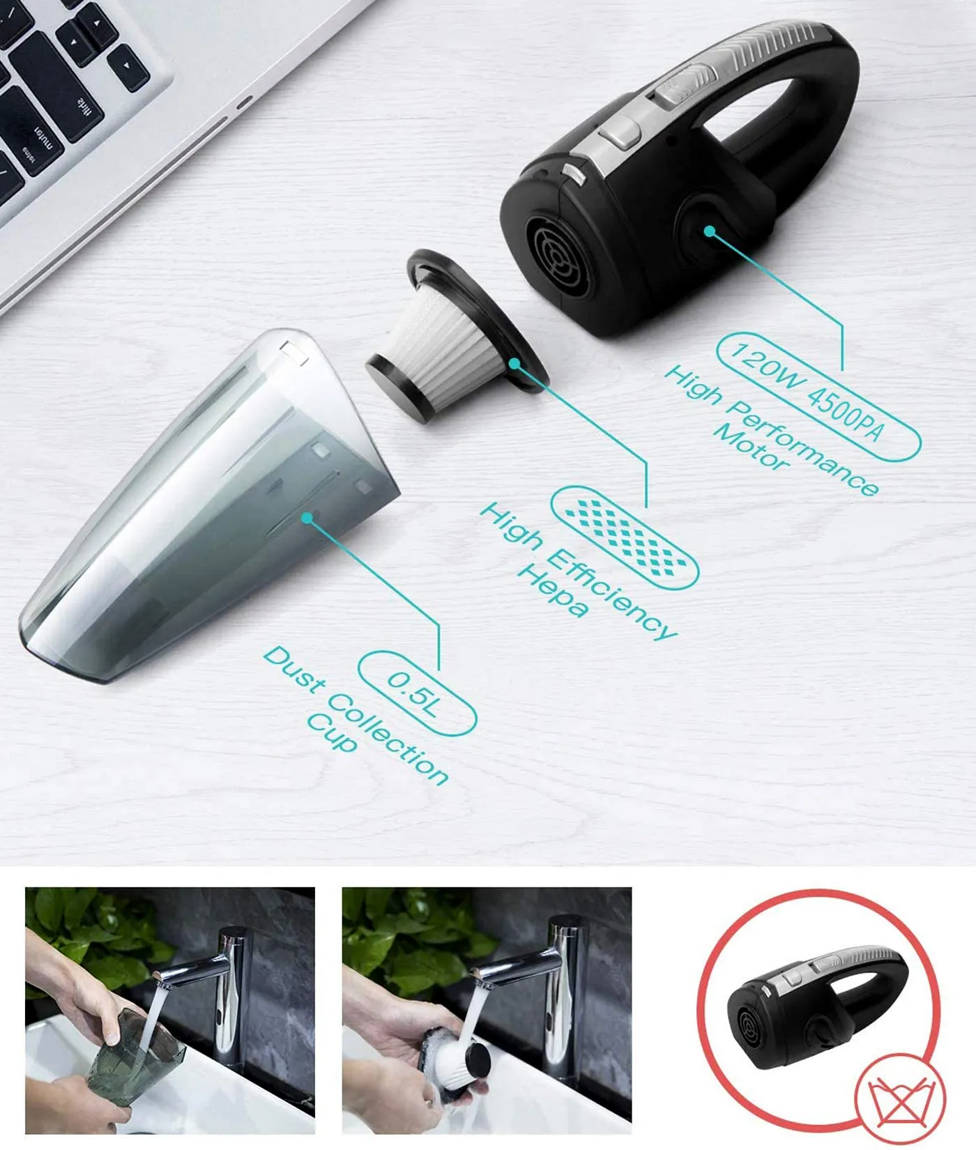 Handheld Cordless Vacuum Cleaner for Home & Car - 2200mAh Rechargeable, 120W, 6000PA Suction - Image 3