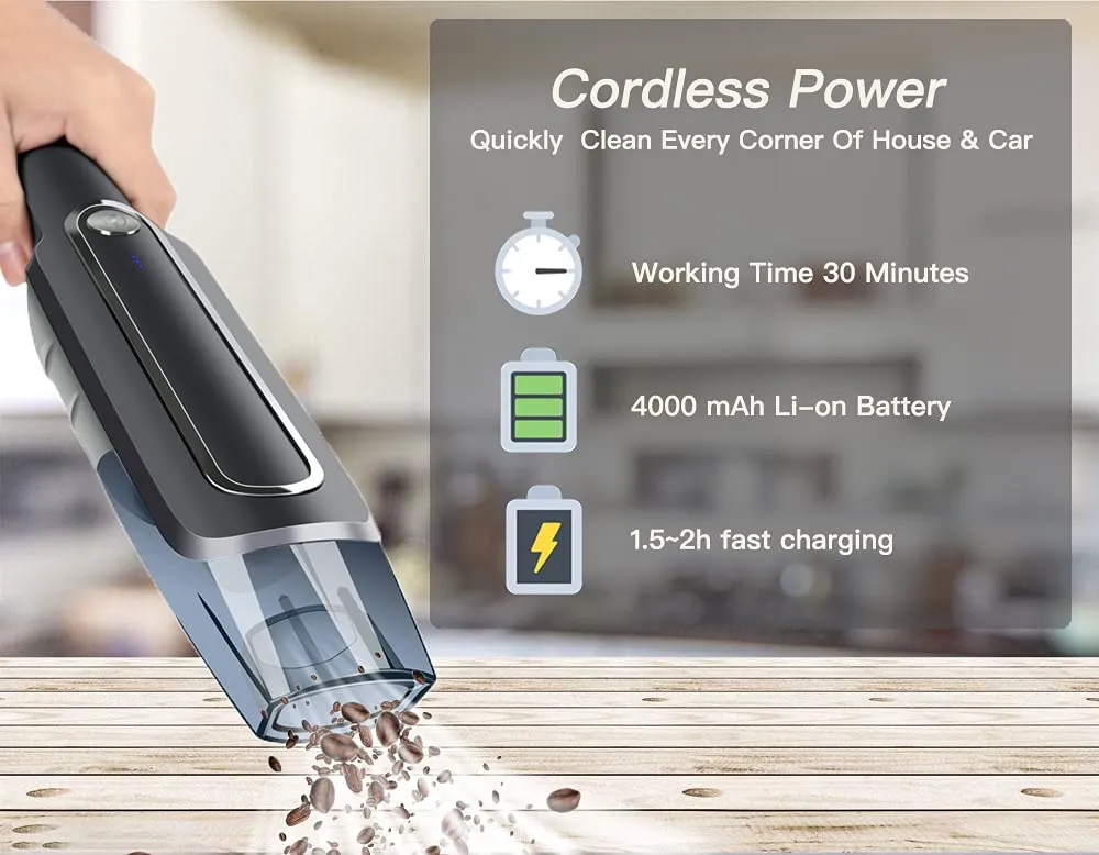 Handheld Vacuum 6000PA Rechargeable Mini Cordless Cleaner for Car, Home, Office & Pet Hair - Image 3