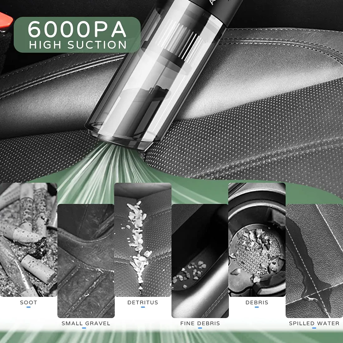 Handheld Vacuum Cleaner Cordless 6000Pa Suction 120W Powerful, Rechargeable, Mini, Black/White - Image 3