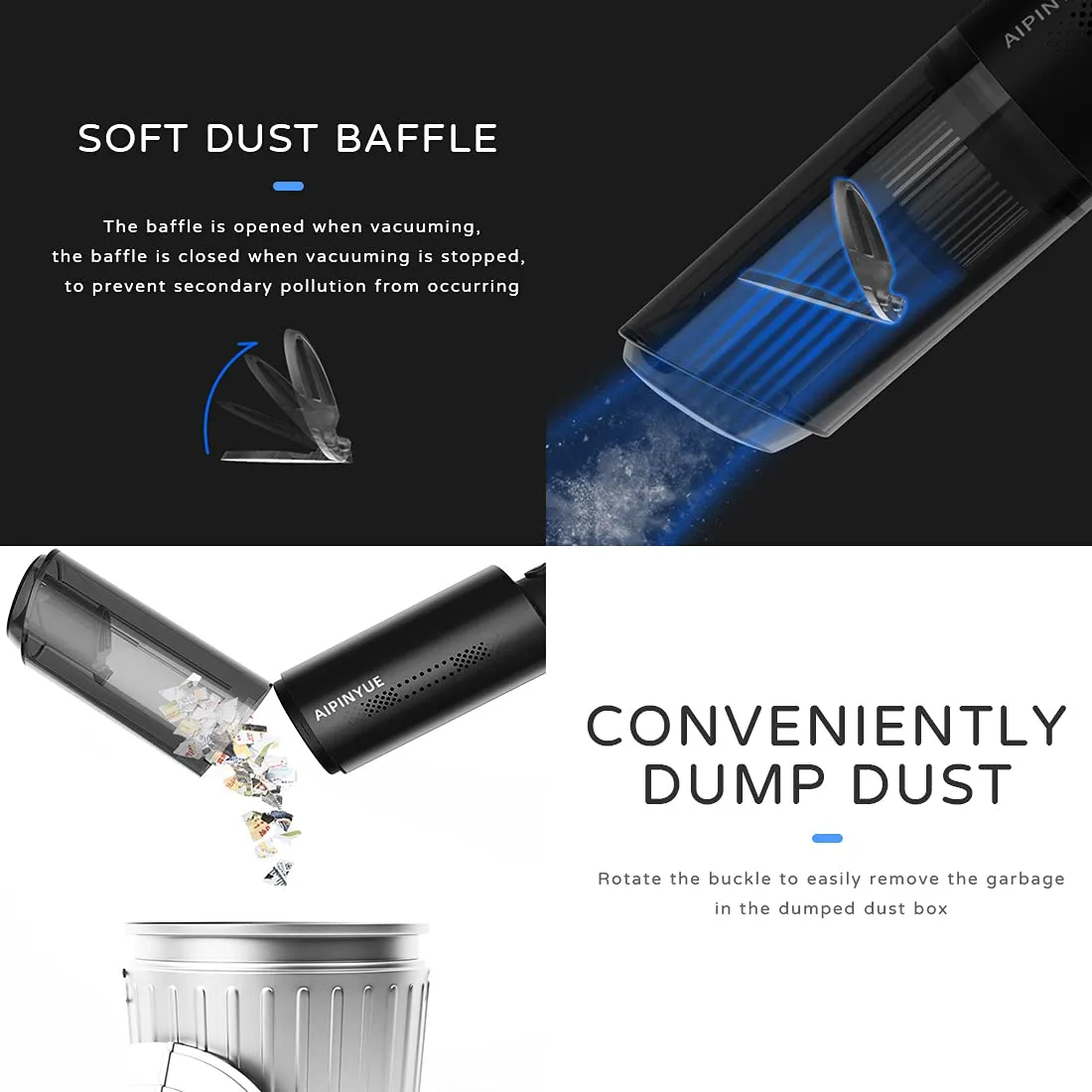 Handheld Vacuum Cleaner Cordless 6000Pa Suction 120W Powerful, Rechargeable, Mini, Black/White - Image 4