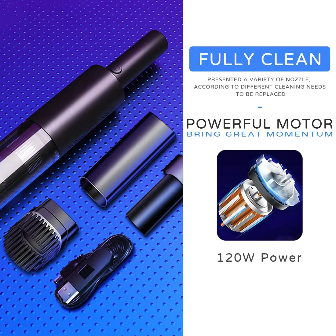 Handheld Vacuum Cleaner Cordless 6000Pa Suction 120W Powerful, Rechargeable, Mini, Black/White - Image 6