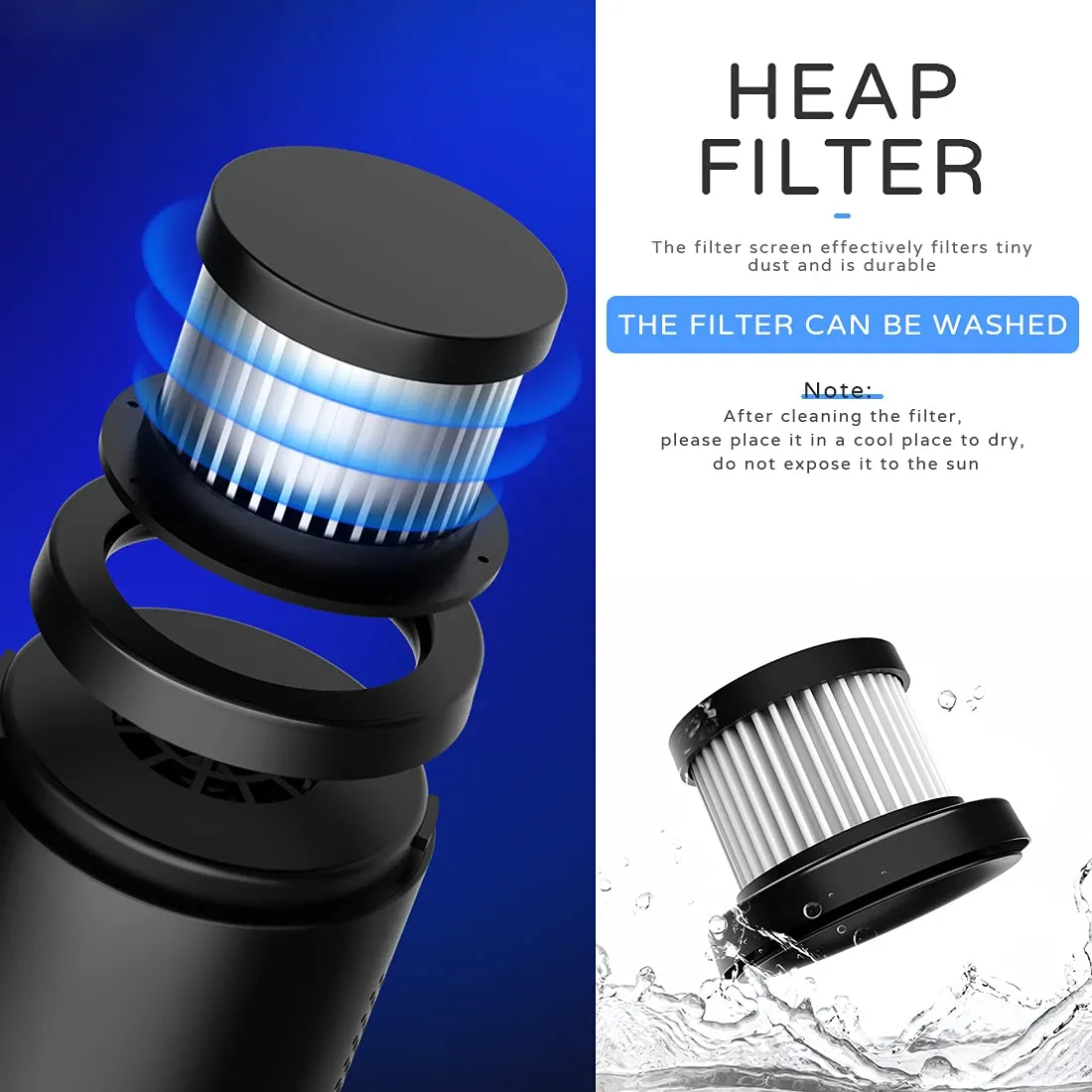 Handheld Vacuum Cleaner Cordless 6000Pa Suction 120W Powerful, Rechargeable, Mini, Black/White - Image 9