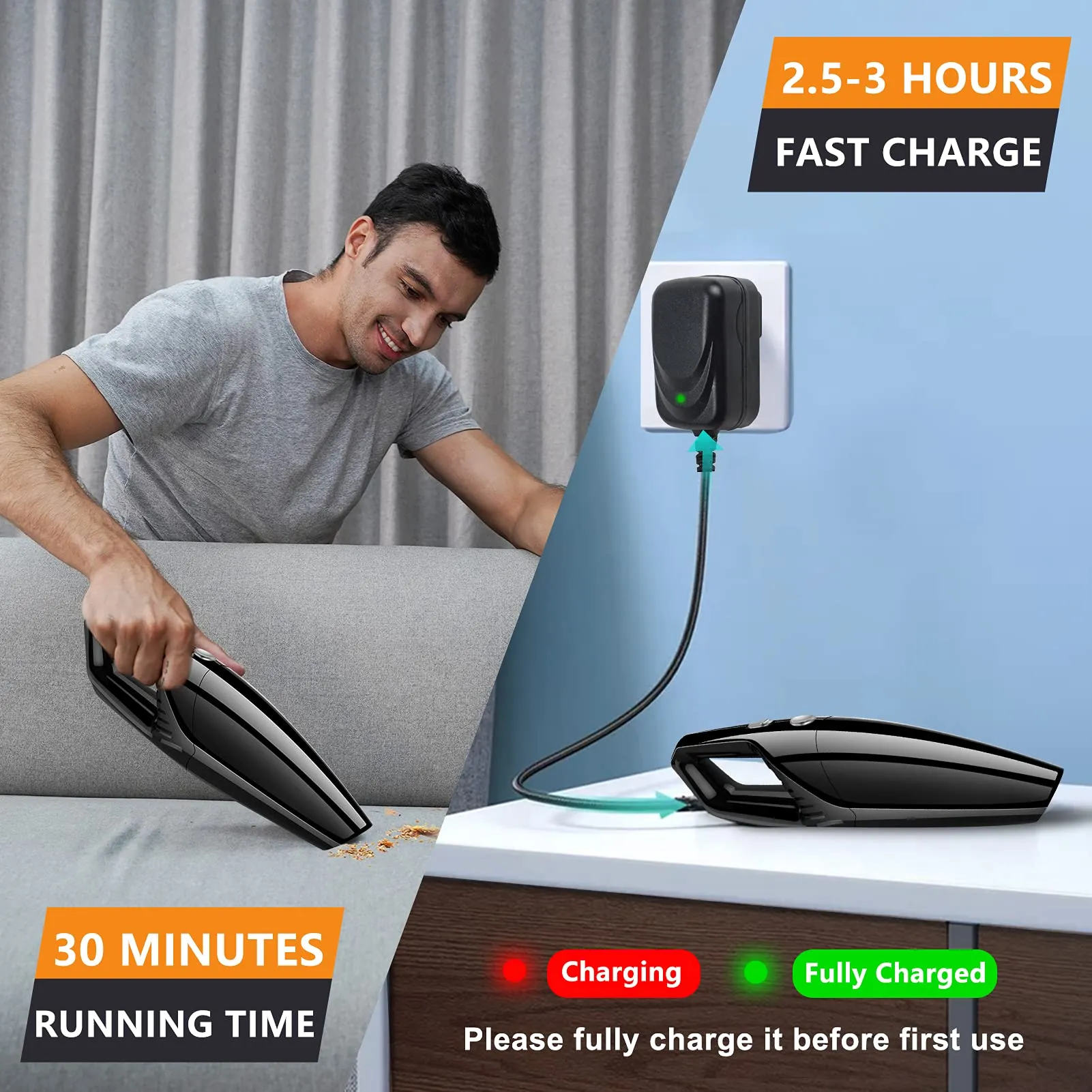 Handheld Vacuum Cleaner Cordless Rechargeable 7000PA Suction Power, Lightweight Black Mini Vac - Image 4