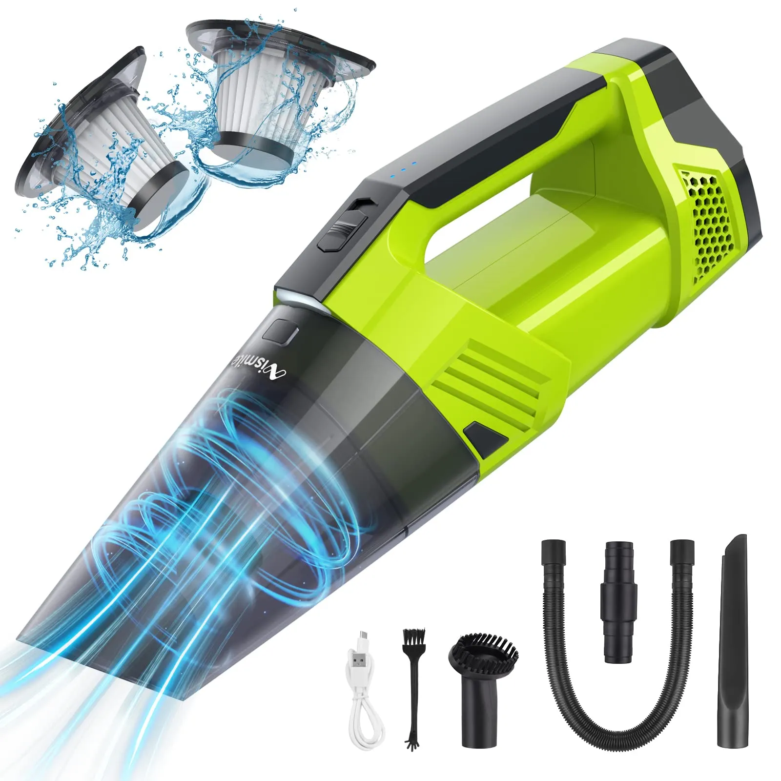 Handheld Vacuum Cleaner Cordless with LED Light, 9000Pa Suction for Home, Car, Office - Green