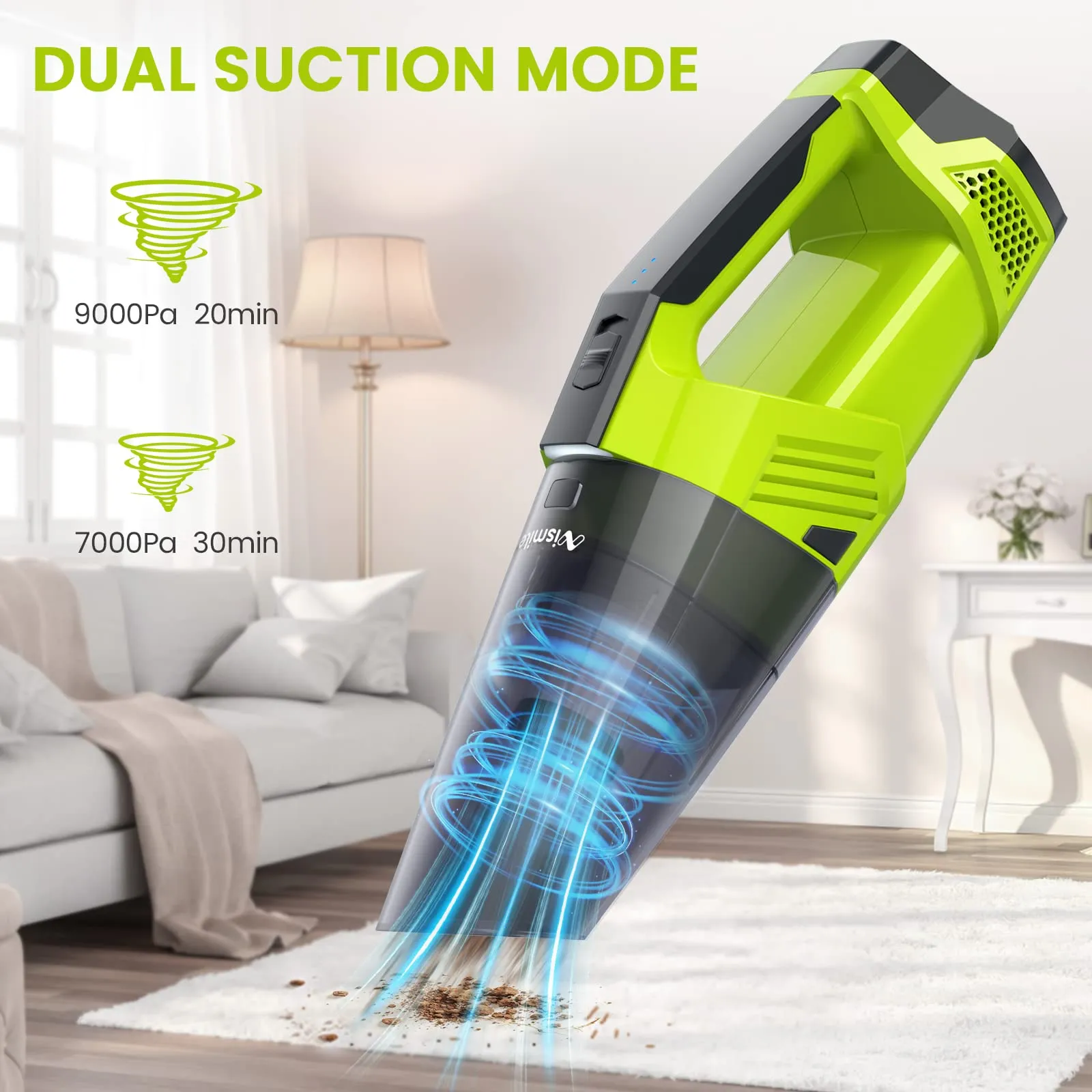 Handheld Vacuum Cleaner Cordless with LED Light, 9000Pa Suction for Home, Car, Office - Green - Image 2