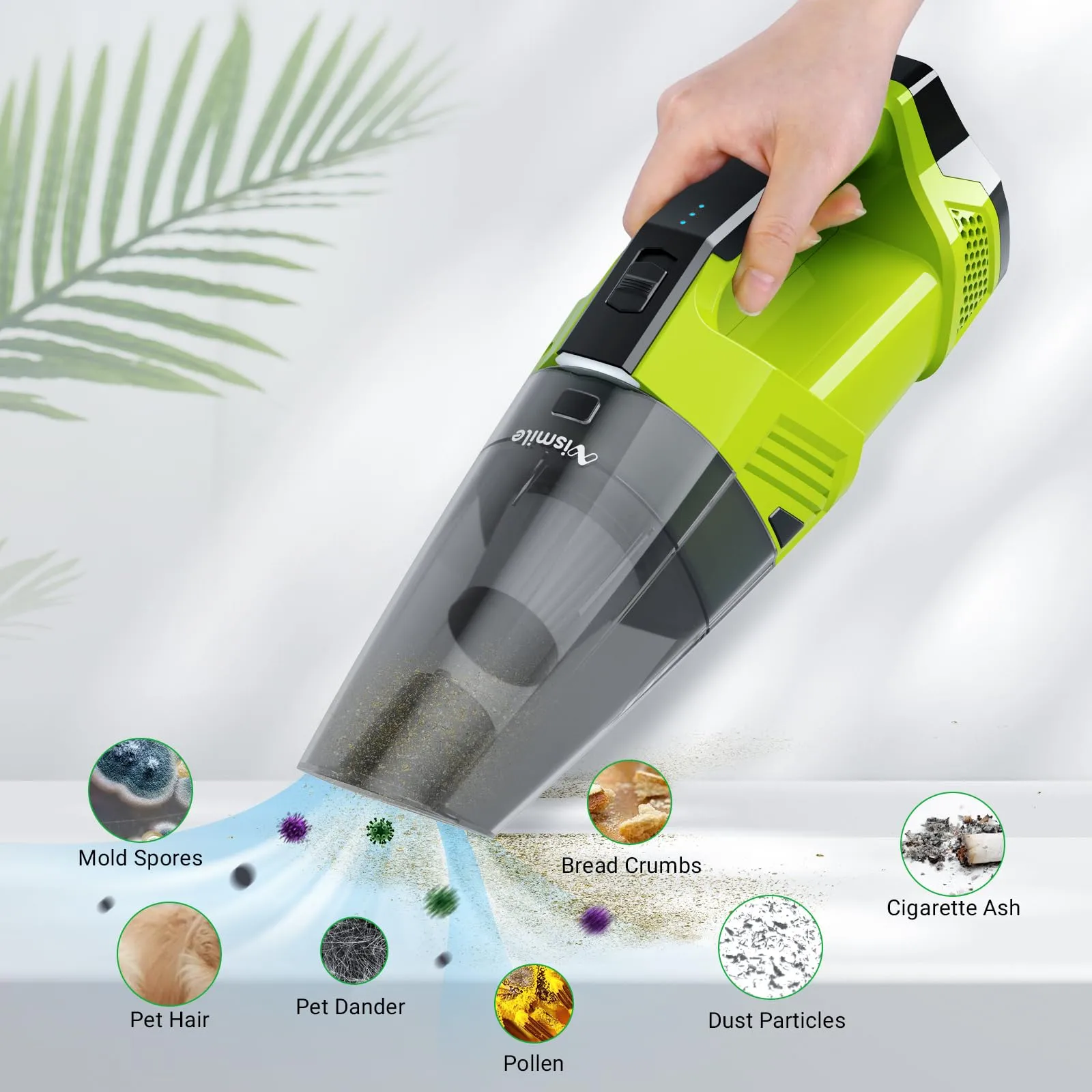 Handheld Vacuum Cleaner Cordless with LED Light, 9000Pa Suction for Home, Car, Office - Green - Image 3