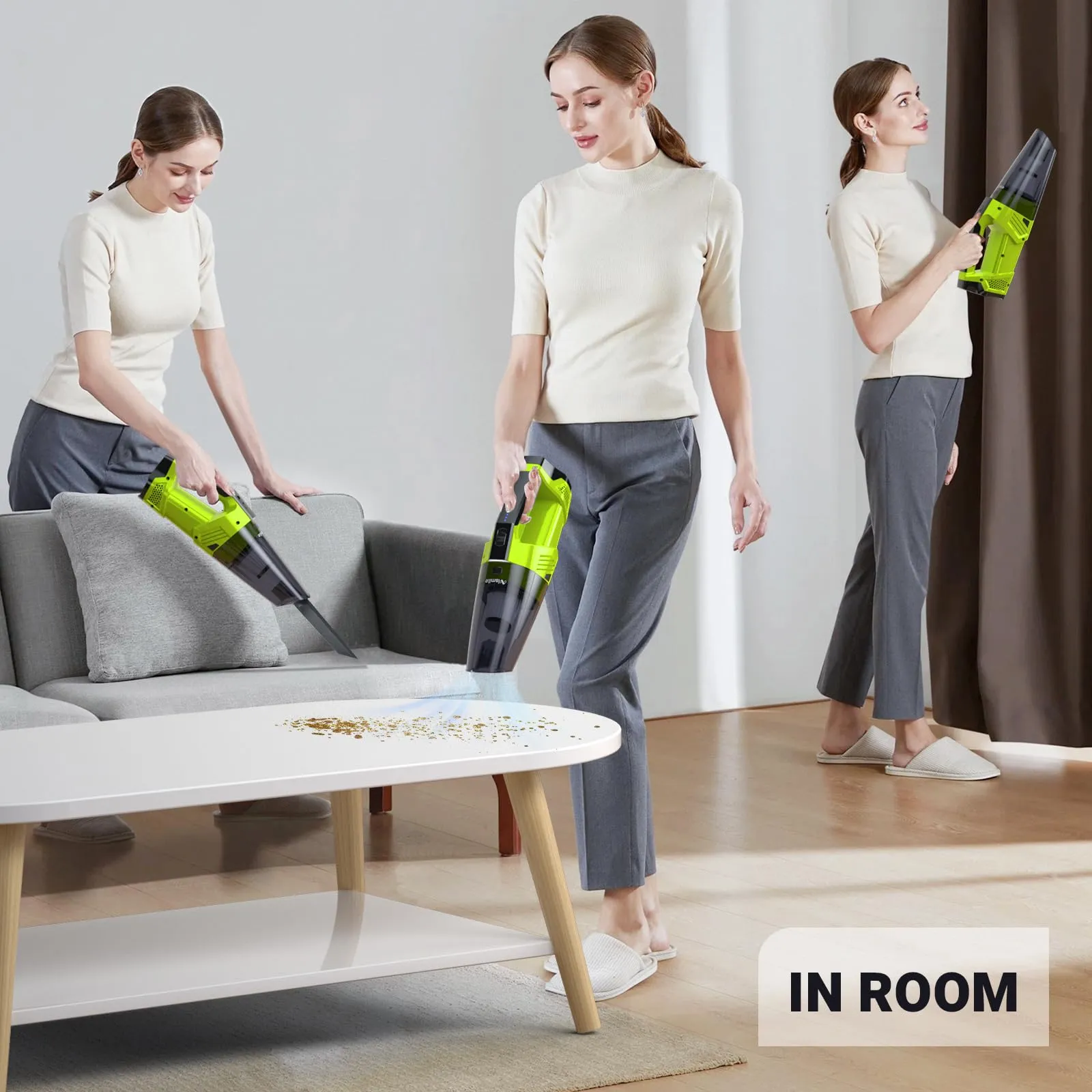 Handheld Vacuum Cleaner Cordless with LED Light, 9000Pa Suction for Home, Car, Office - Green - Image 4