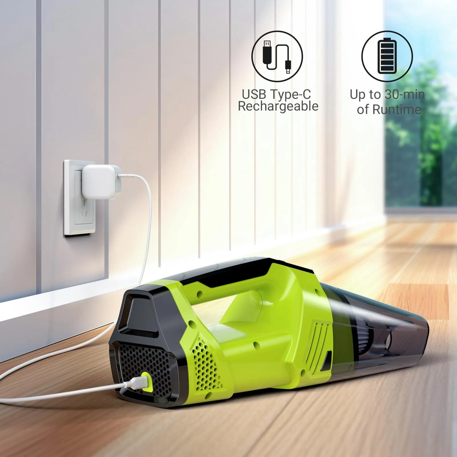 Handheld Vacuum Cleaner Cordless with LED Light, 9000Pa Suction for Home, Car, Office - Green - Image 6
