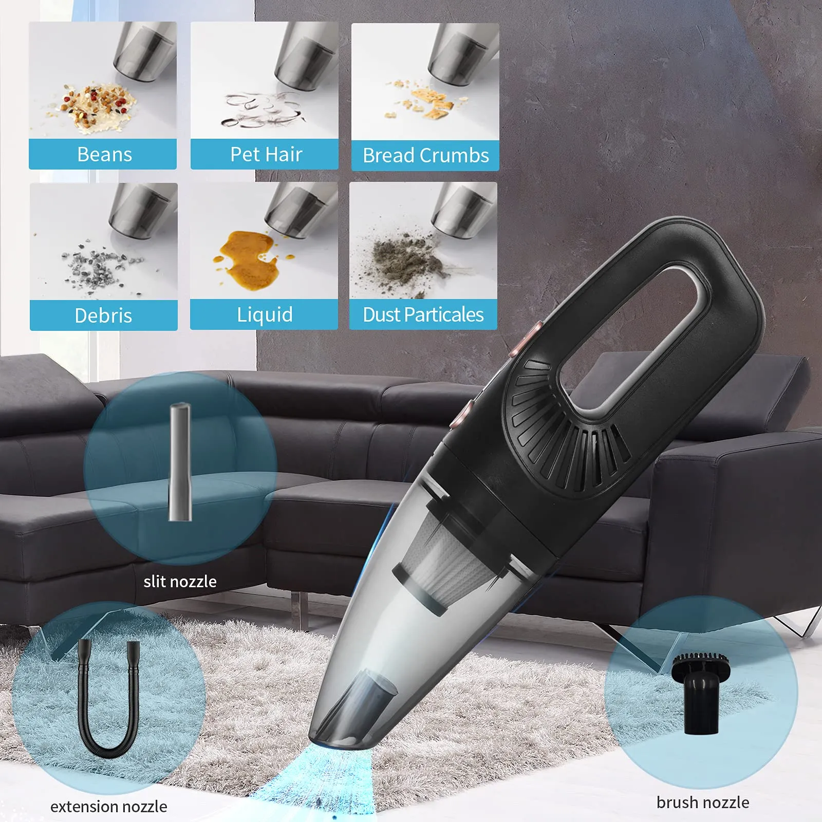 Handheld Vacuum Cordless Rechargeable, 9Kpa Powerful Suction Mini Cleaner for Home, Office, Car - Image 3