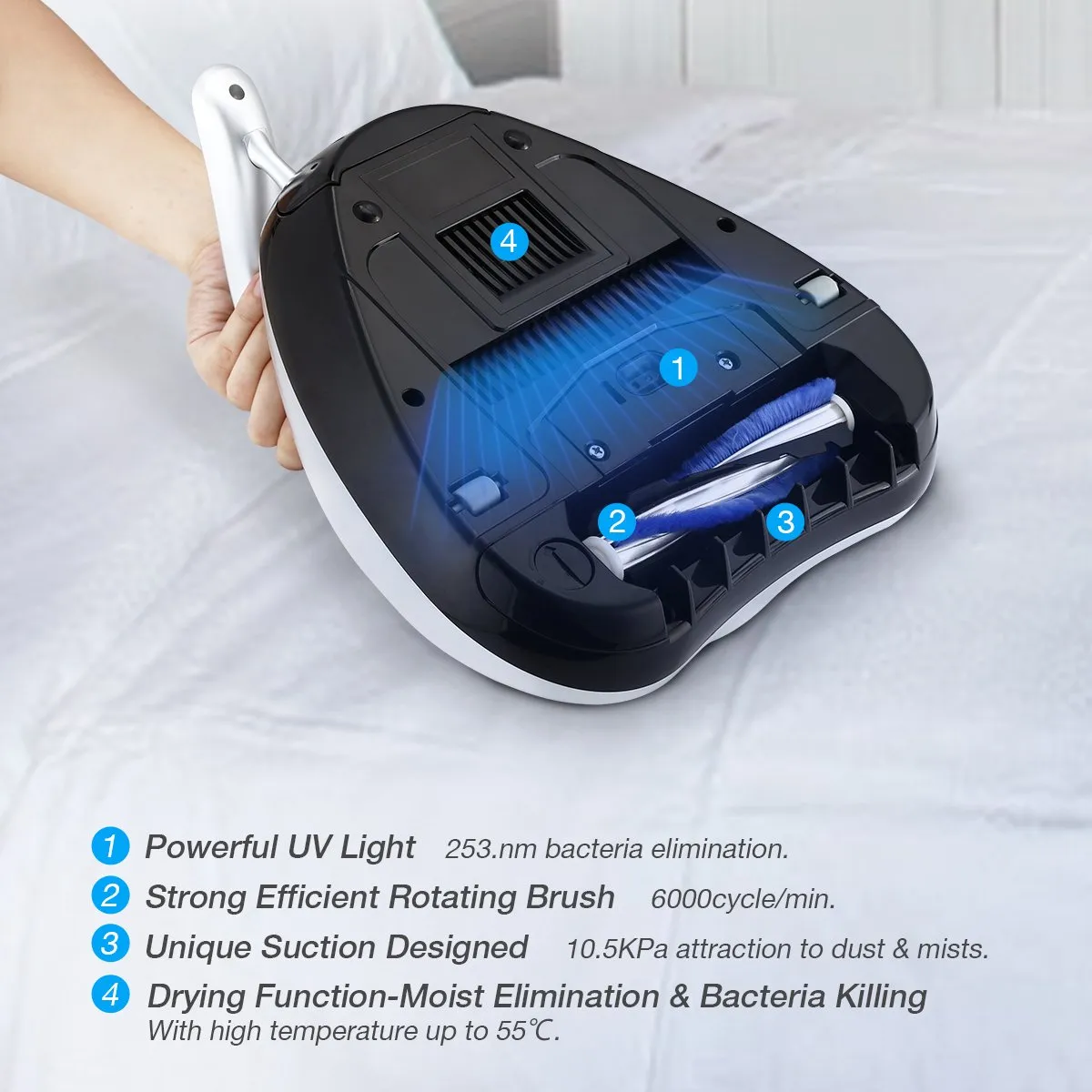 Housmile Handheld Bed Vacuum Cleaner with UV Light, HEPA Filter, Powerful Suction for Mattresses & Sofas - Image 4