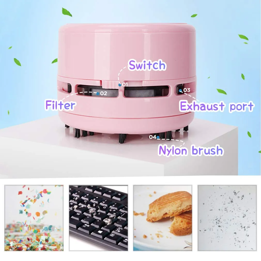 iSuperb Mini Desktop Vacuum Cleaner - Portable Handheld Cordless Dust Sweeper for Home & Office (Pink) - Image 3