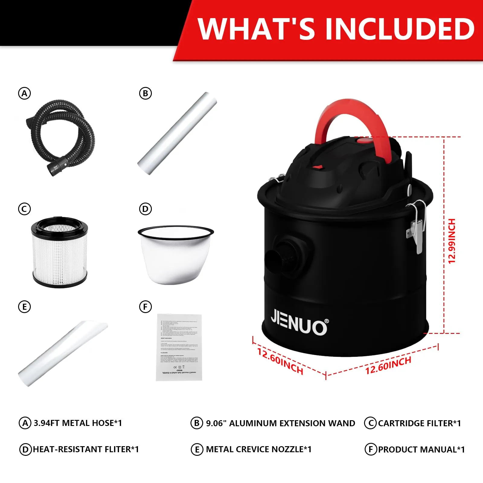 JIENUO 4 Gallon Ash Vacuum Cleaner with 1000W Suction, Semi Auto Filter Clean, Blower Function - Image 5