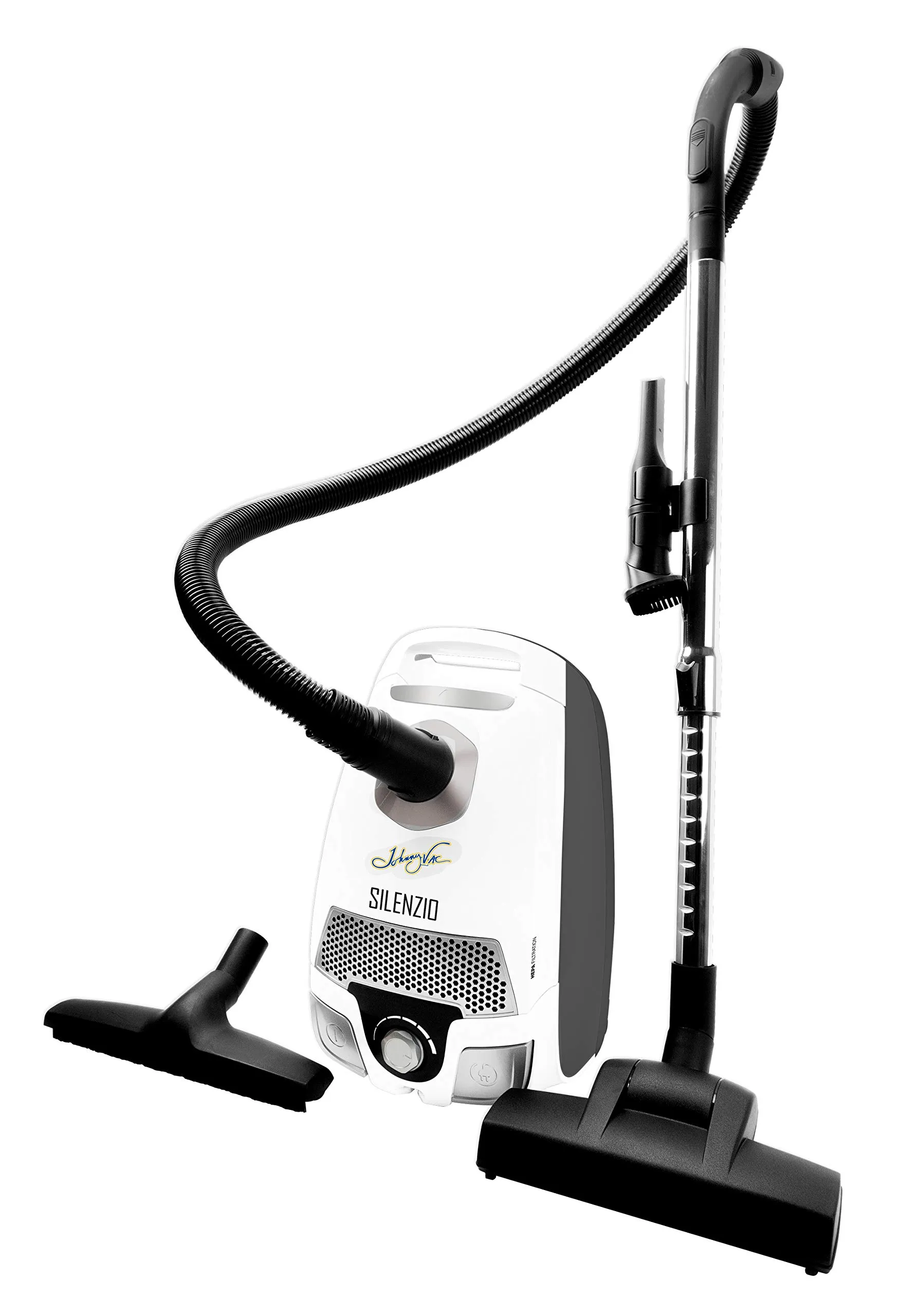 Johnny Vac Silenzio Canister Vacuum - HEPA Filtration, Turbo Air Nozzle, Telescopic Handle & Brushes 1 Johnny Vac Silenzio Canister Vacuum - HEPA Filtration, Turbo Air Nozzle, Telescopic Handle & Brushes