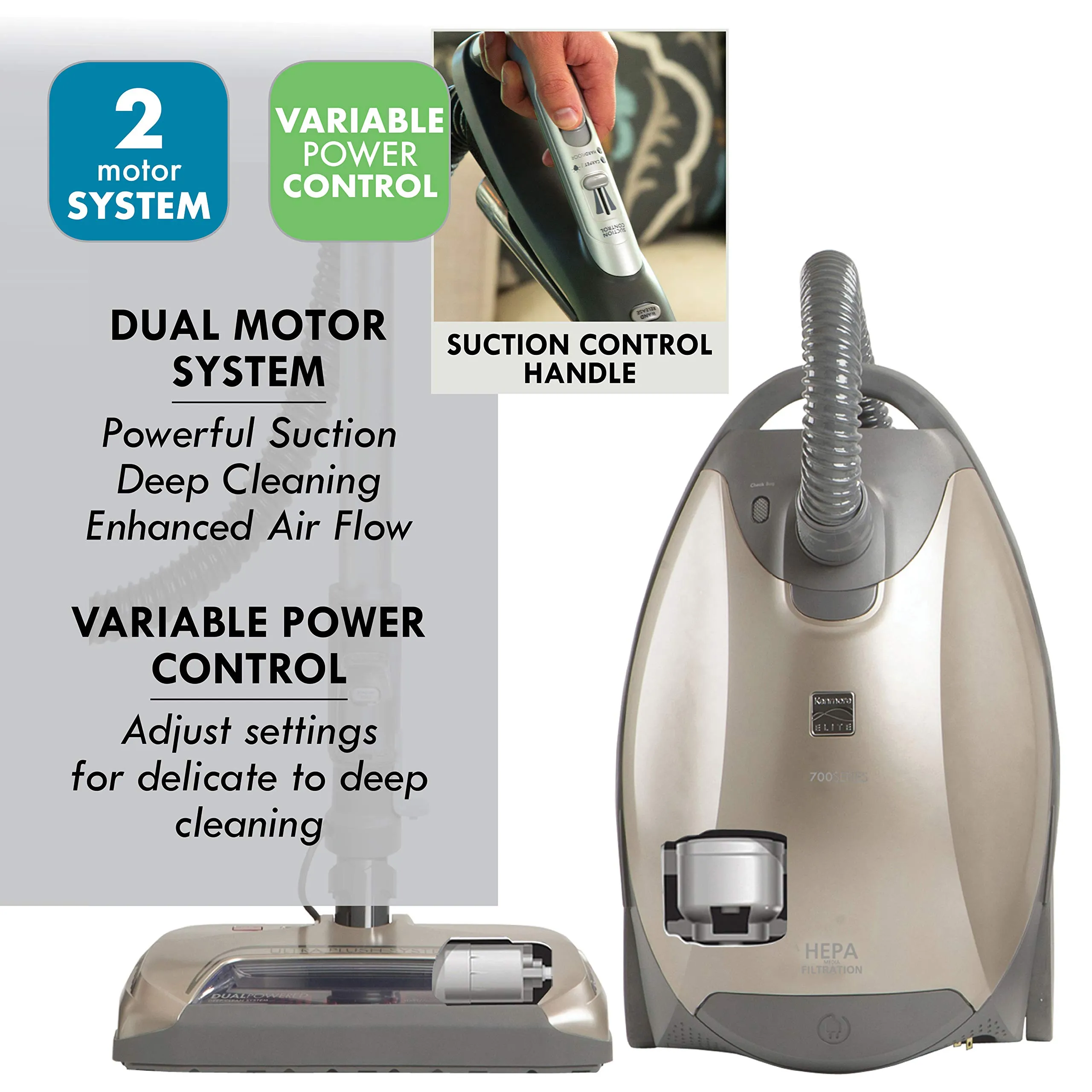 Kenmore Elite 81714 Pet Friendly Ultra Plush Bagged Canister Vacuum with HEPA Filter, Champagne - Image 4