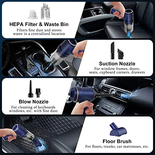 KMM Handheld Car Vacuum Cleaner 9000Pa, 120W Wet & Dry Cleaner with LED Light & Multi-Nozzles - Image 6