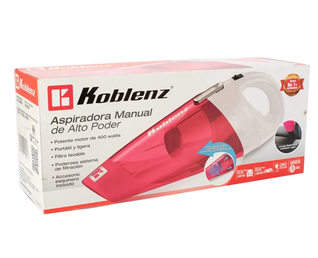 Koblenz Corded 120V Hand Vac - Lightweight, 400W Power, 18ft Cord, White/Pink for Pet Hair Cleaning - Image 6