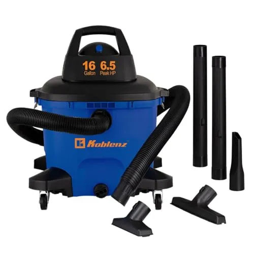 Koblenz WD-16 L4 Portable Wet-Dry Vacuum, 16 Gallon Tank, Powerful 6.5HP, Black & Blue