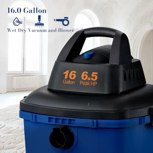 Koblenz WD-16 L4 Portable Wet-Dry Vacuum, 16 Gallon Tank, Powerful 6.5HP, Black & Blue - Image 2