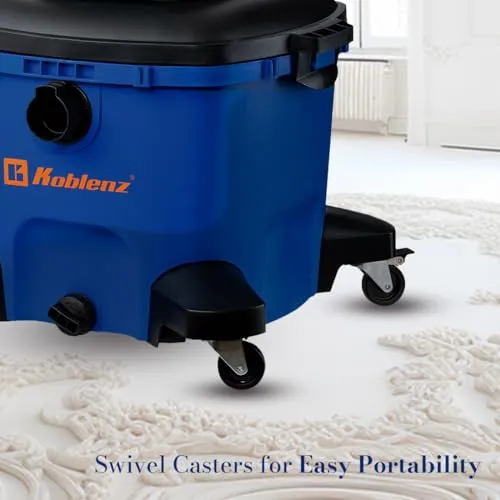 Koblenz WD-16 L4 Portable Wet-Dry Vacuum, 16 Gallon Tank, Powerful 6.5HP, Black & Blue - Image 4