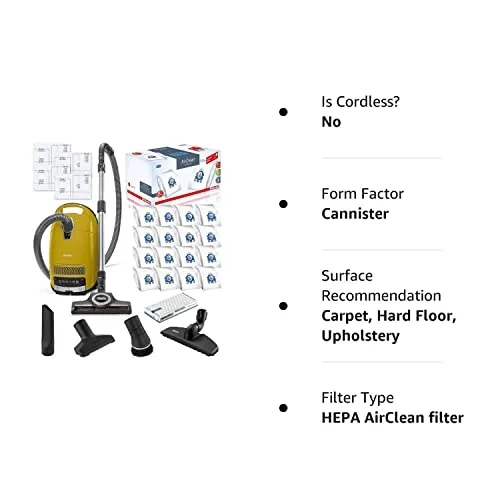 Miele Complete C3 Calima Canister Vacuum with STB 305-3 Turbobrush, 16 FilterBags, AH50 HEPA - Image 6