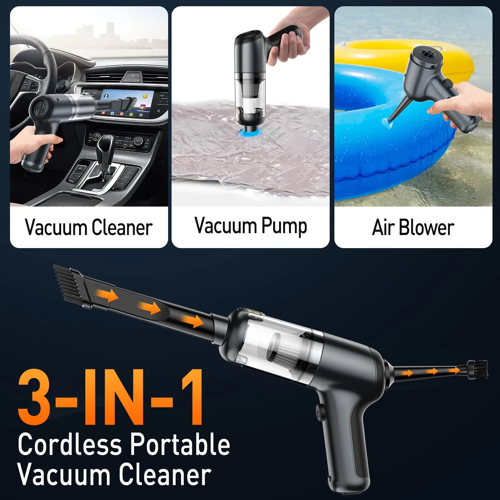 Mini Handheld Vacuum Cordless, 3 in 1 Dust Buster & Air Blower, Rechargeable Car Vacuum Cleaner - Image 2