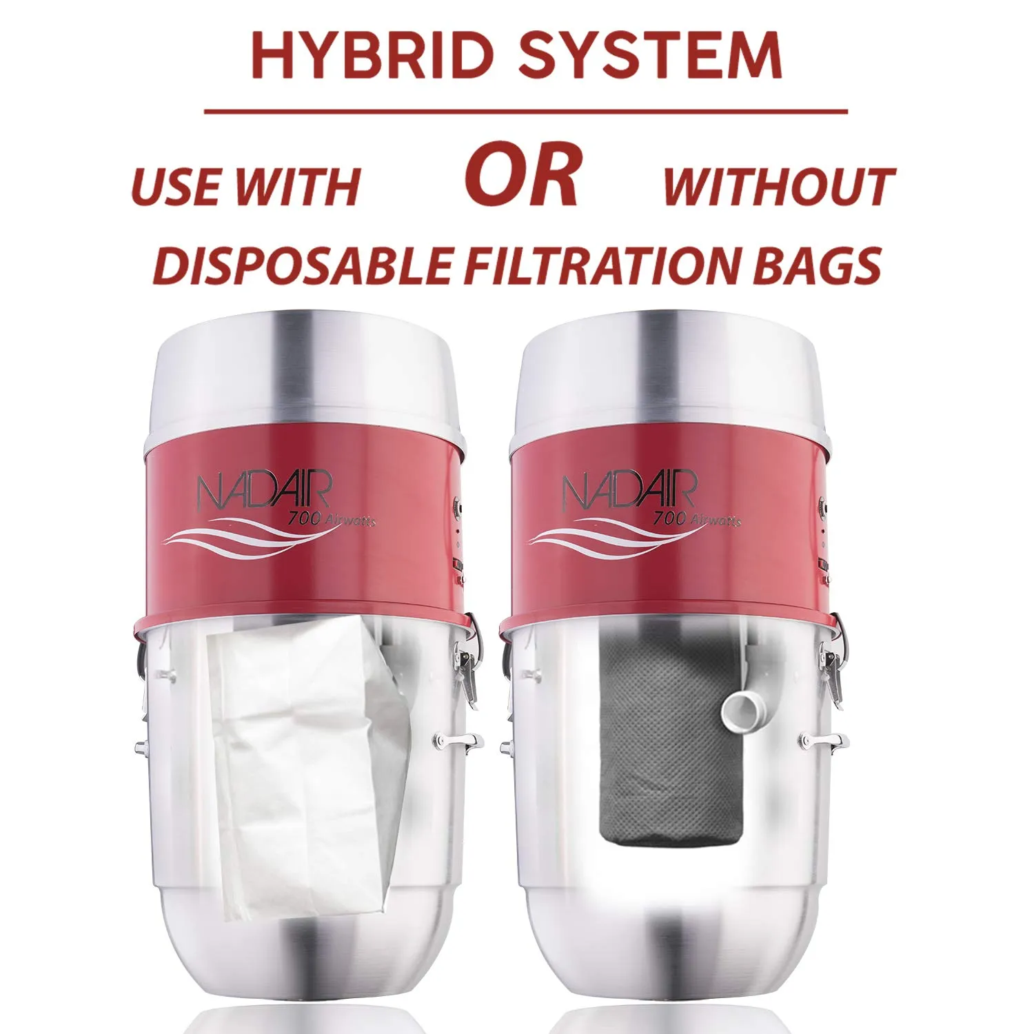 Nadair 700 AW Compact Central Vacuum System with Hybrid Filtration, 30ft Accessory Kit, Silver - Image 4