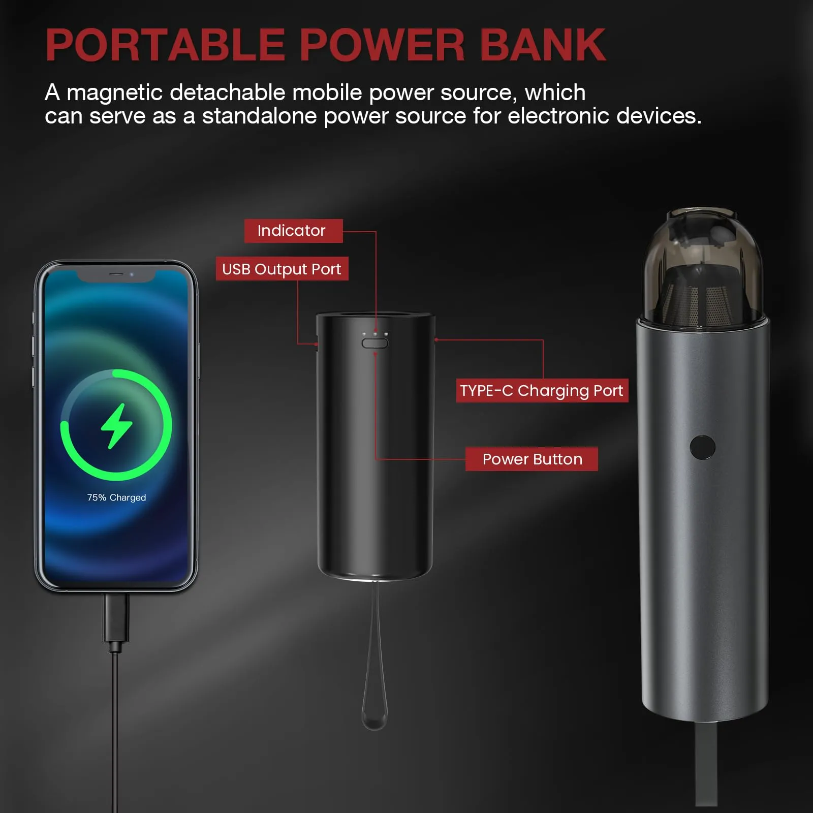 NEXPOW Handheld Car Vacuum Cleaner with Power Bank, 10000PA Cordless Portable Vacuum for Car & Home - Image 2
