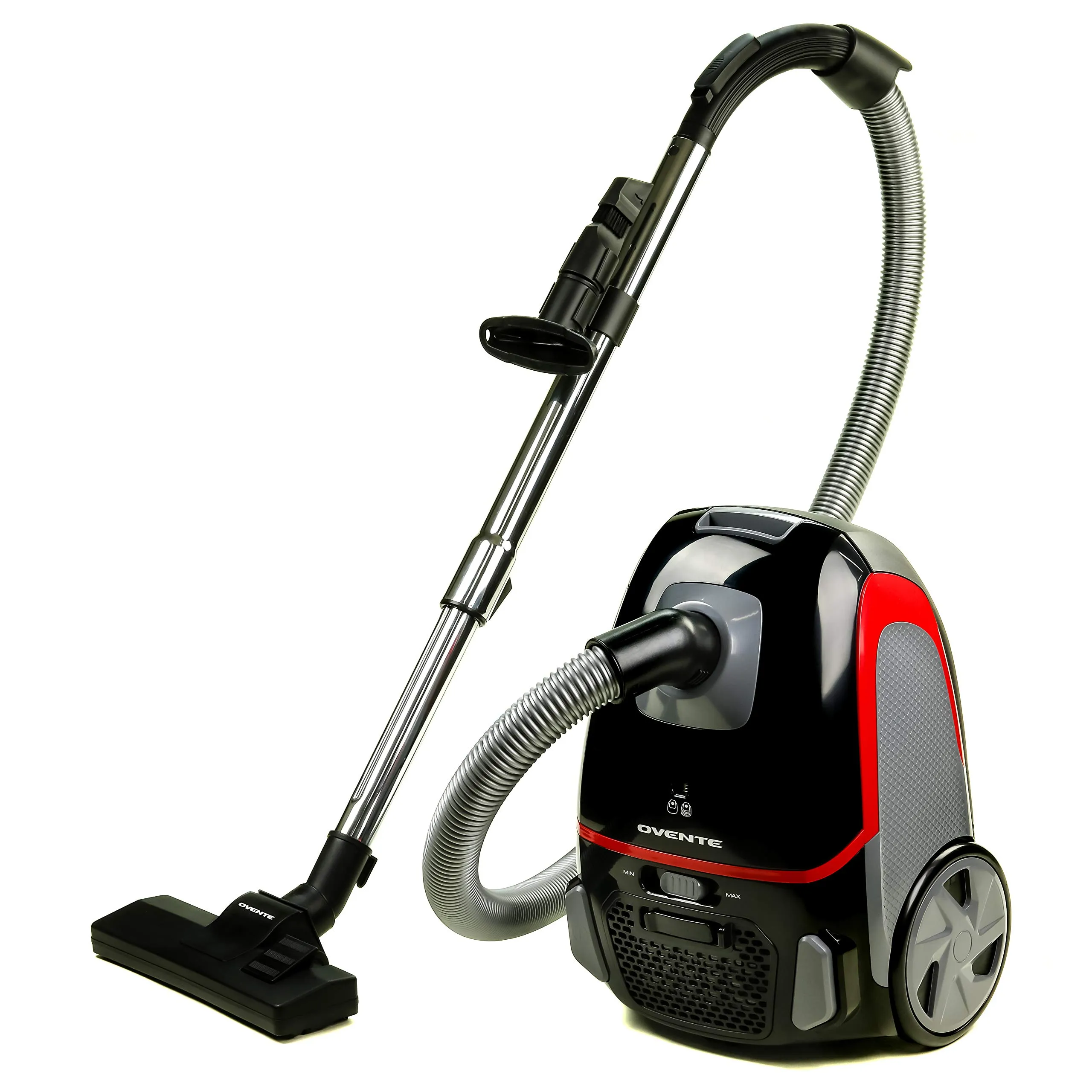 OVENTE ST1600B Electric Vacuum Cleaner, Adjustable Suction, Stainless Steel Wand, Automatic Cord Rewind, Lightweight, Black